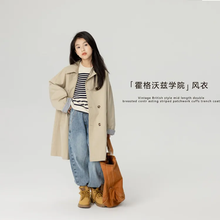 韩国潮牌风衣亲子装女童2025新款中长款上衣儿童外套春秋款中大童
