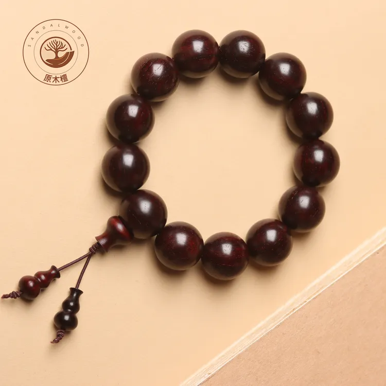 印度小叶紫檀1.8cm高油密老料 檀香紫檀原汁原味无胶无蜡男士手串