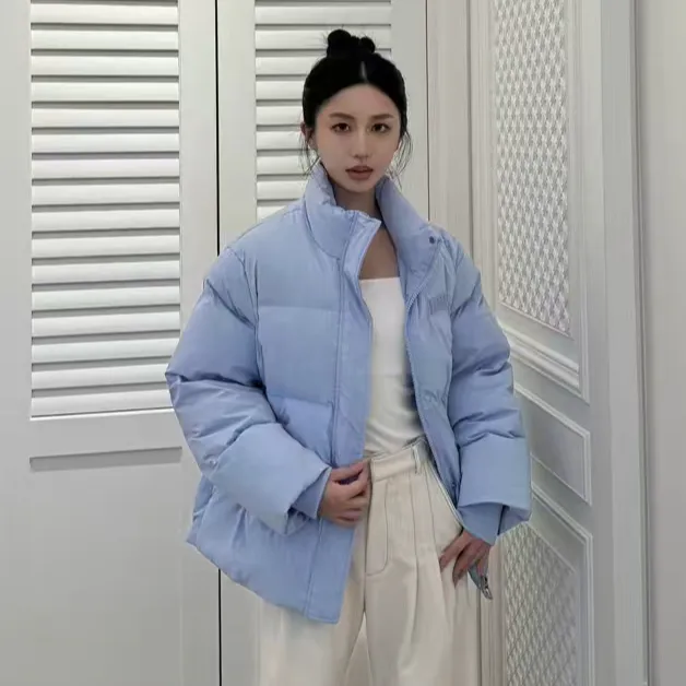 90绒休闲短款加厚羽绒服2024新款外套女90蓝色时尚百搭情侣宽松
