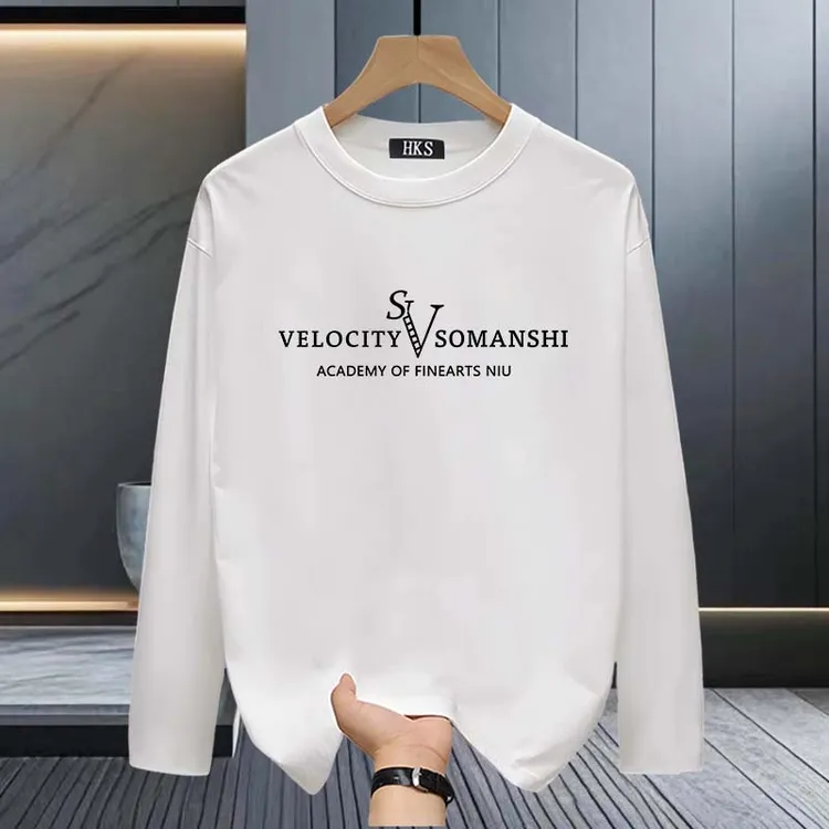 美式潮流街头纯棉长袖T恤男春秋新款韩版宽松圆领百搭打底上衣ins