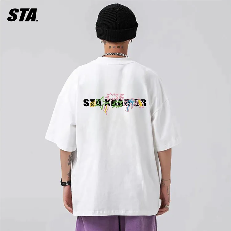 STA.潮牌短袖男款印花夏爆款2025美式新款女重磅纯棉白色宽松情侣