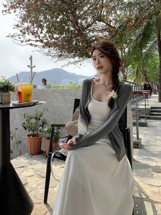 仙女裙三件套裙子白色半身裙女春秋2025新款时尚吊带开衫休闲套装