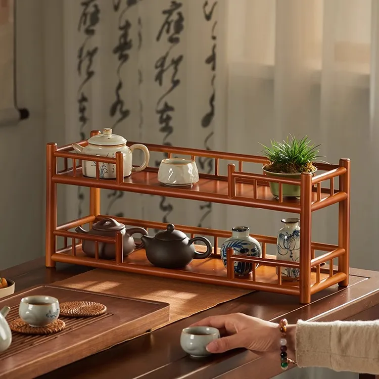 茶架置物架桌面小型博古架新中式茶具收纳架茶杯紫砂壶摆放展示架