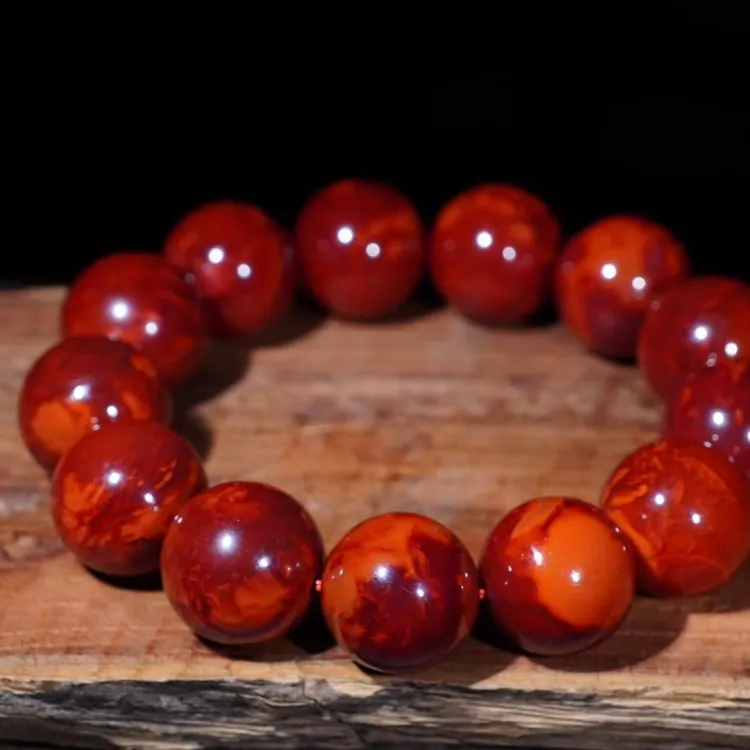 四川凉山火焰纹南红手串，事业红火之意 男士时尚红色民族风大颗