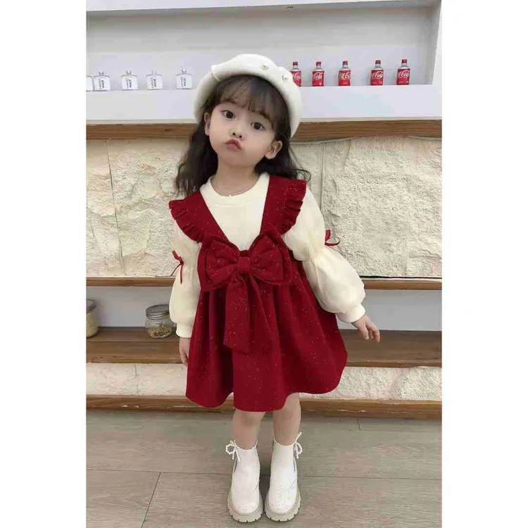 韩版女童加绒连衣裙两件套秋冬洋气两面穿公主裙小女孩童装小童1