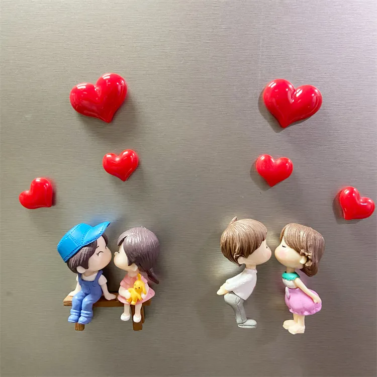 创意情侣磁性冰箱贴3d立体可爱卡通动漫结婚磁贴装饰双喜爱心磁铁