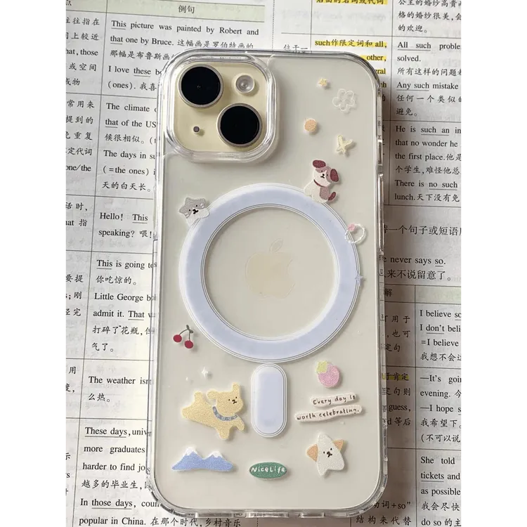 ins小众可爱樱桃小狗磁吸适用苹果15/14promax手机壳iPhone13软12