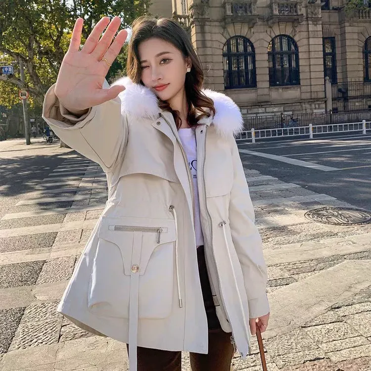 【万人迷】兔毛内胆狐狸毛领派克服时尚休闲连帽加厚宽松女款XHZ