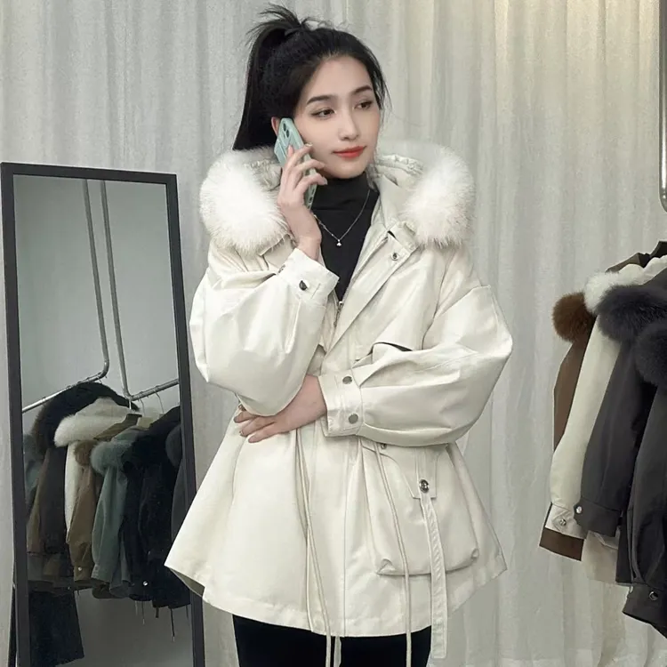 【万人迷】狐狸毛领兔毛胆派克服时尚连帽宽松女款时尚秋冬保暖穿搭