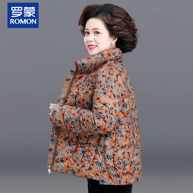 罗蒙短款洋气花色棉袄外套2025新款中老年妈妈冬装时尚碎花棉服女