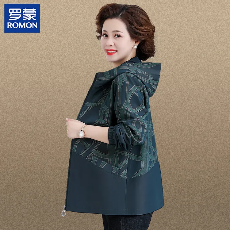 罗蒙妈妈外套春季加肥加大新款中老年女装秋装上档次风衣奶奶夹克