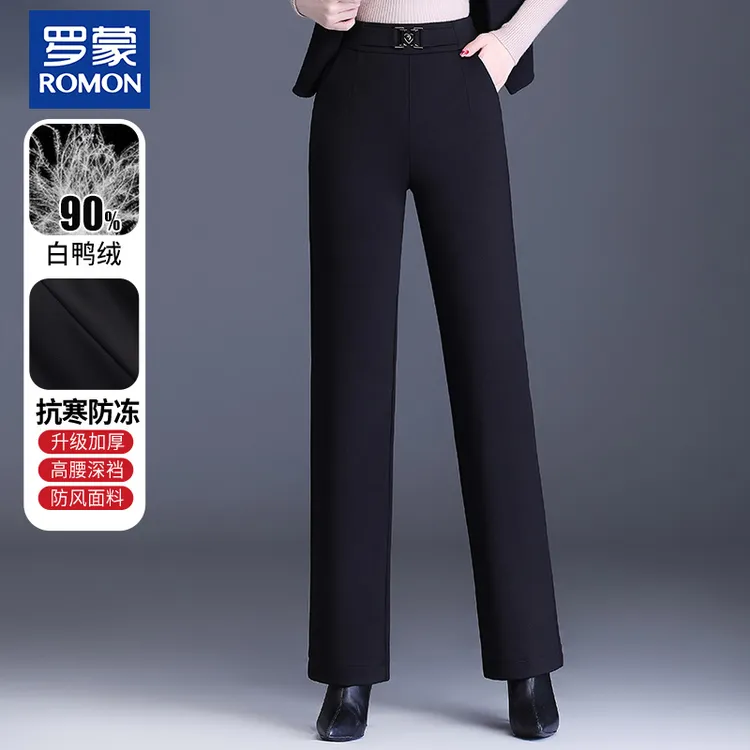 罗蒙妈妈冬季羽绒裤外穿新款中年高腰白鸭绒裤女士防寒宽松直筒裤
