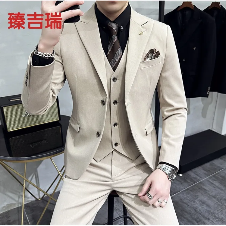 八件套新郎西服套装商务休闲英伦西装男士韩版潮流春秋上班职业装