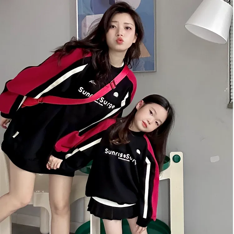 秋冬加绒酷飒机车高端炸街亲子装冬卫衣一家三口冬季加绒卫衣