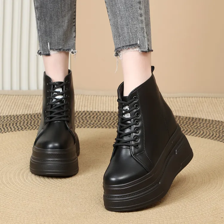 增高12公分隐形内增高女士短靴秋冬新款高跟鞋百搭厚底时尚高帮鞋