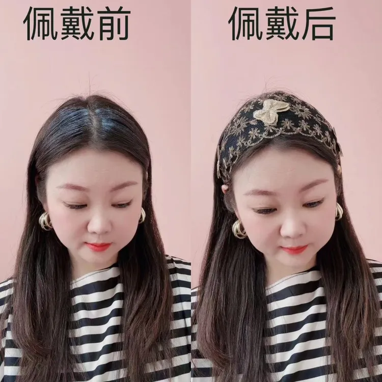 网纱蕾丝手工刺绣遮白发发箍碎发宽边百搭带齿简约