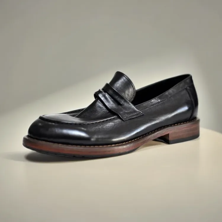 手工固特异水洗马皮一脚蹬乐福鞋男士皮鞋真皮大底休闲商务百搭