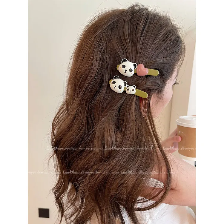 熊猫不熊~碎发刘海夹前额少女心鸭嘴夹子半扎发头饰ins风网红发卡