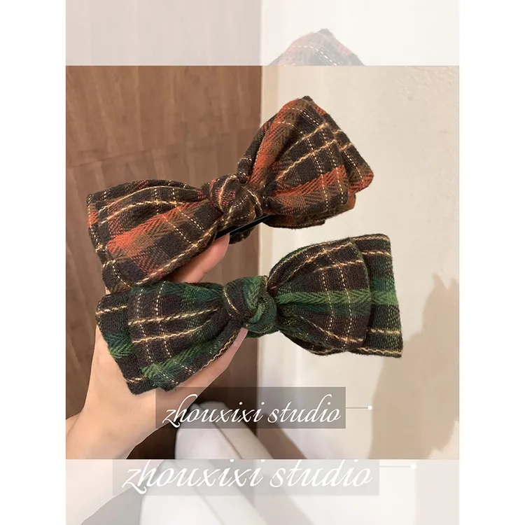 百搭时尚格子蝴蝶结丸子头抓夹女甜美高级感盘发固定高马尾发夹