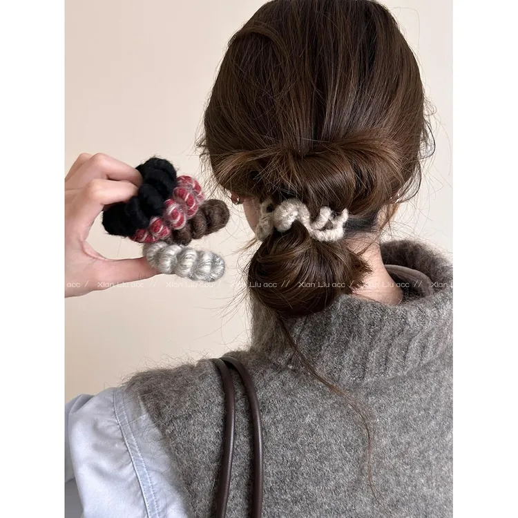 毛绒电话线发绳女2024新款高弹力扎马尾发圈不伤发耐用橡皮筋头绳