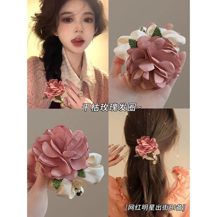 花朵大肠发圈网红2024新款韩系山茶花发绳头花头饰女气质头绳发饰