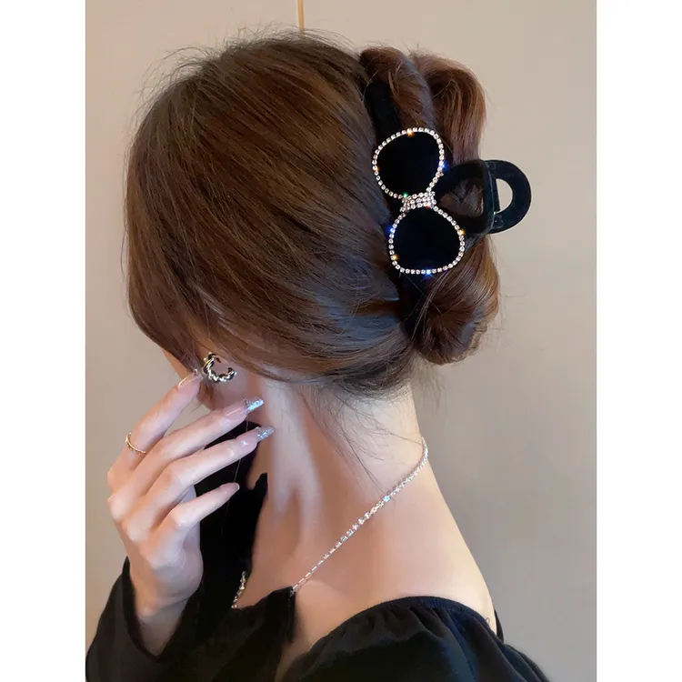 蝴蝶结丝绒抓夹后脑勺发夹女网红盘发发卡高级感鲨鱼夹子秋冬头饰