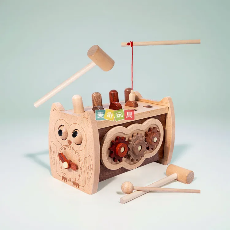 木制多功能打地鼠敲琴敲鼓齿轮联动钓鱼游戏时钟认知宝宝早教玩具