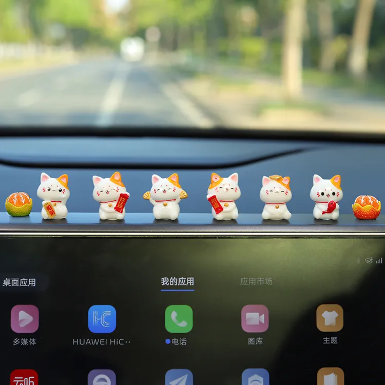 网红可爱招手猫汽车内饰中控台摆件家居车载后视镜电动车装饰品