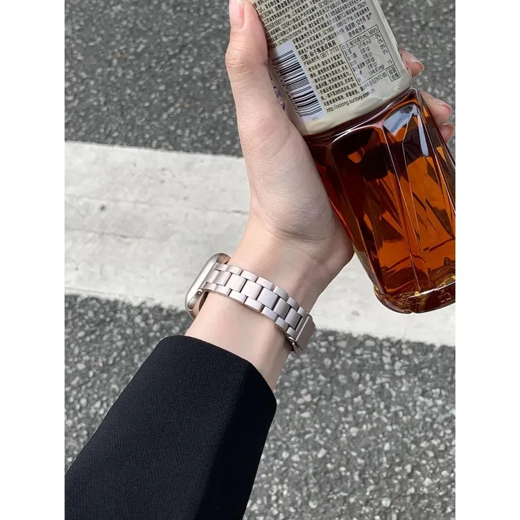 适用苹果ApplewatchS10/9/8SEultra手表表带金属不锈钢细款女星光