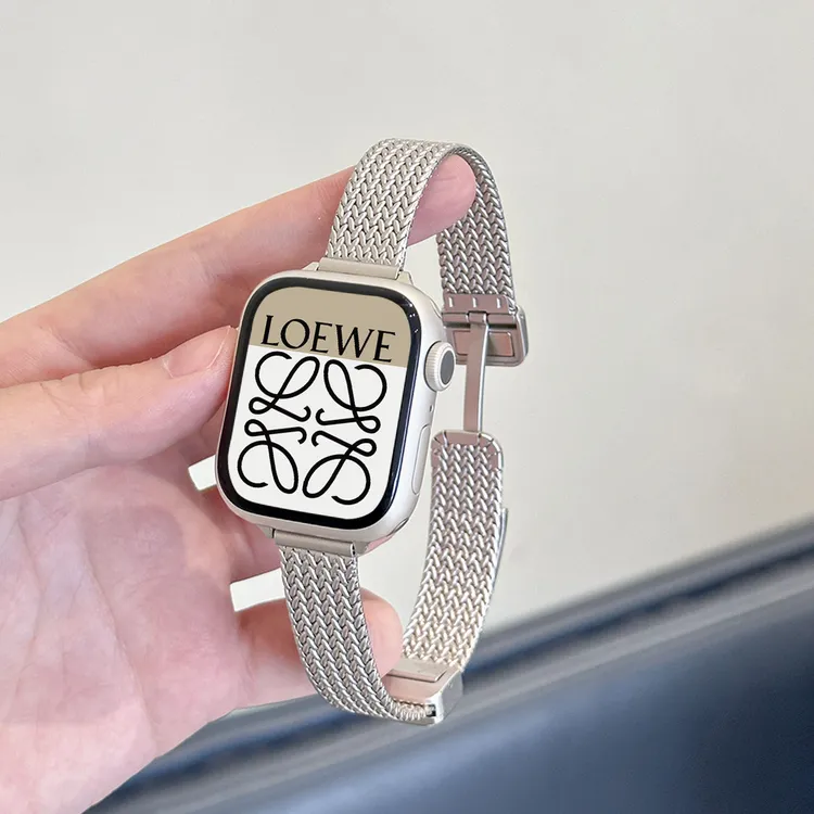适用苹果ApplewatchS10/9/8SEultra手表表带金属细款不锈钢磁吸带
