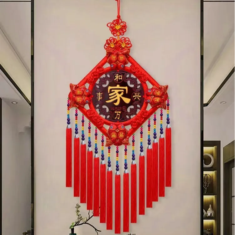 四季平安结桃木中国结新款挂件客厅大号福字乔迁装饰玄关春节喜庆