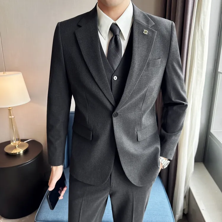秋冬季单粒扣婚礼西服套装男修身结婚西装商务休闲男士西服三件套