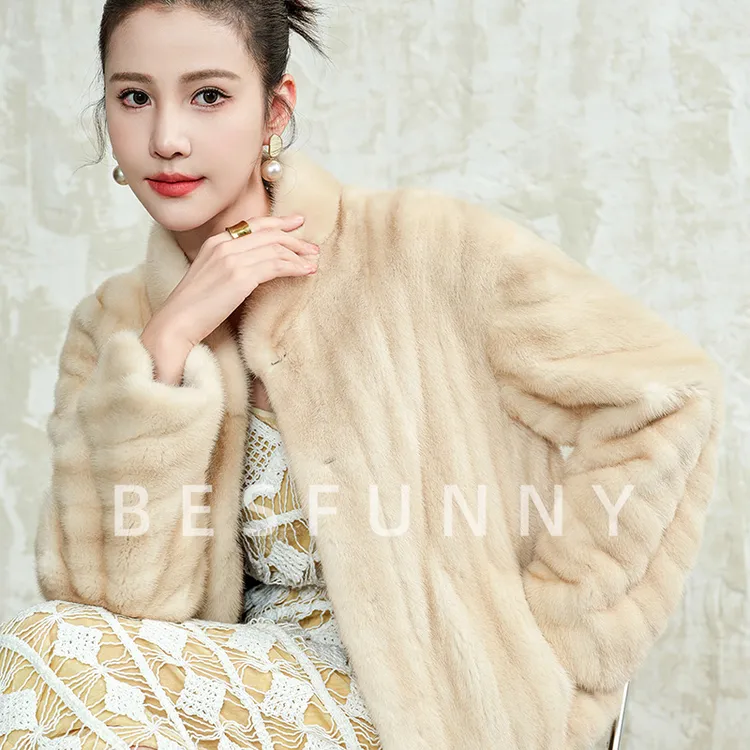 Besfunny露姐「狂欢」米黄貂本色短款全抽刀整貂毛水貂皮草外套