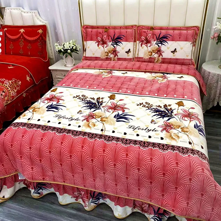 新品正品牛奶绒四件套加厚加绒保暖双人被罩花边床裙秋冬床品套件