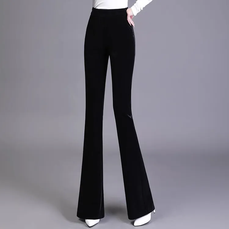 金丝绒微喇裤女2025秋冬季新款韩版时尚休闲裤高腰垂感显瘦喇叭裤