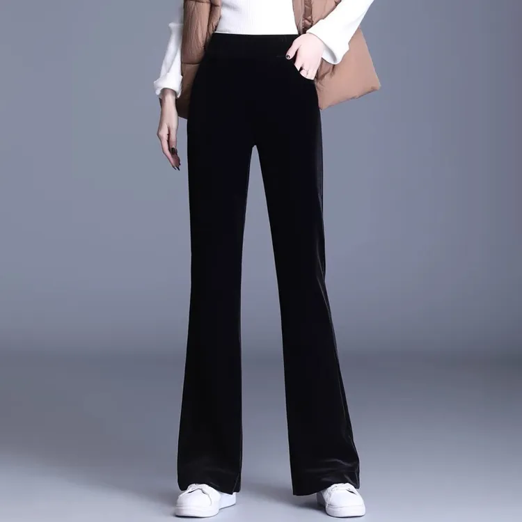 金丝绒微喇叭裤子女2025年春秋新款高腰垂感黑色显瘦休闲裤女裤