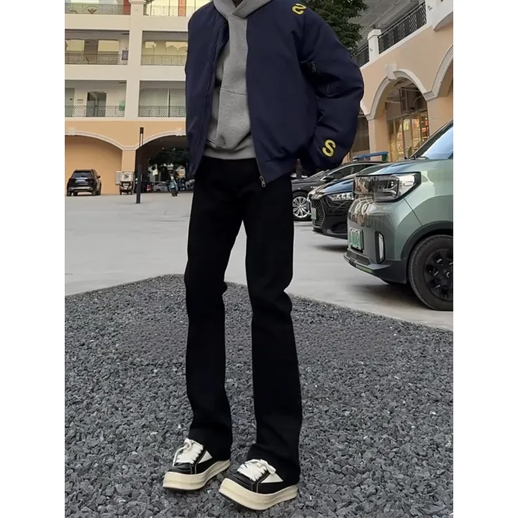 秋冬穿搭美式cleanfit黑色517弯刀微喇牛仔裤男显瘦高街vibe裤子