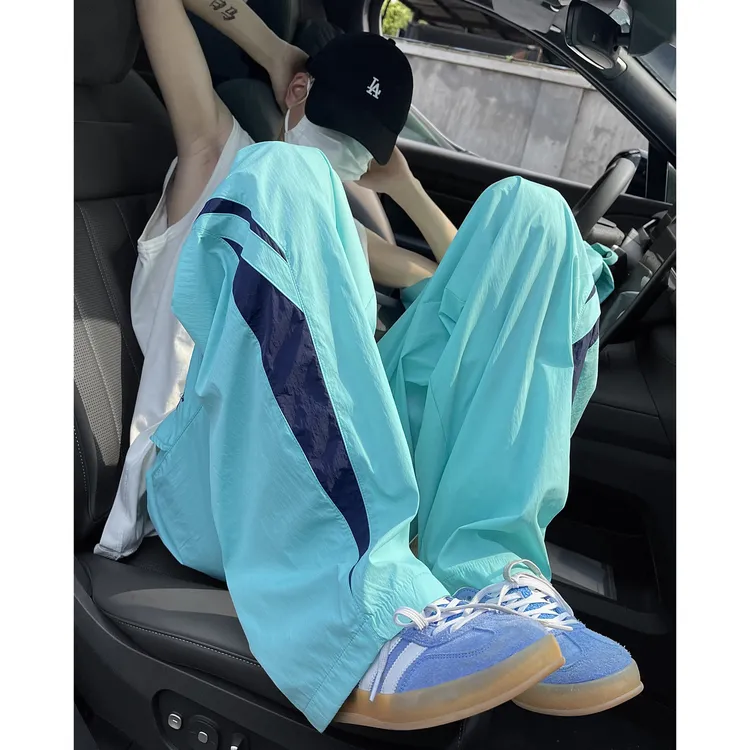 薄荷曼波风穿搭ootd裤子男夏季冰丝多巴胺伞兵裤速干冰川蓝休闲裤