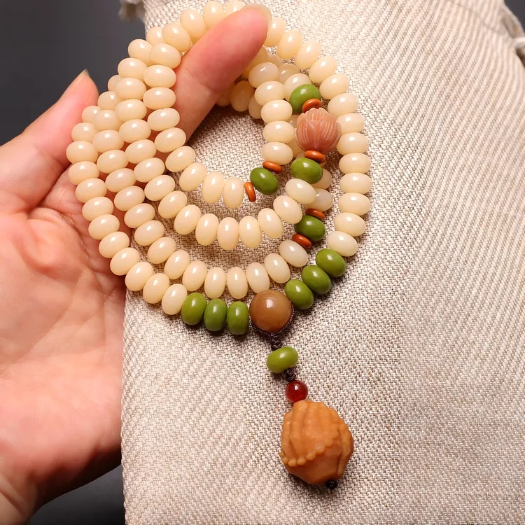 108颗奶黄菩提子手串天然菩提根手链男女百搭文玩国风念佛珠项链