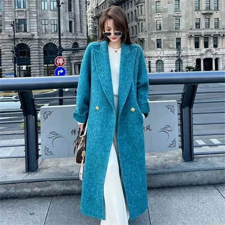 (蓝海传说现货)轻奢长双面保暖宽松绵羊毛大衣外套女高贵气质