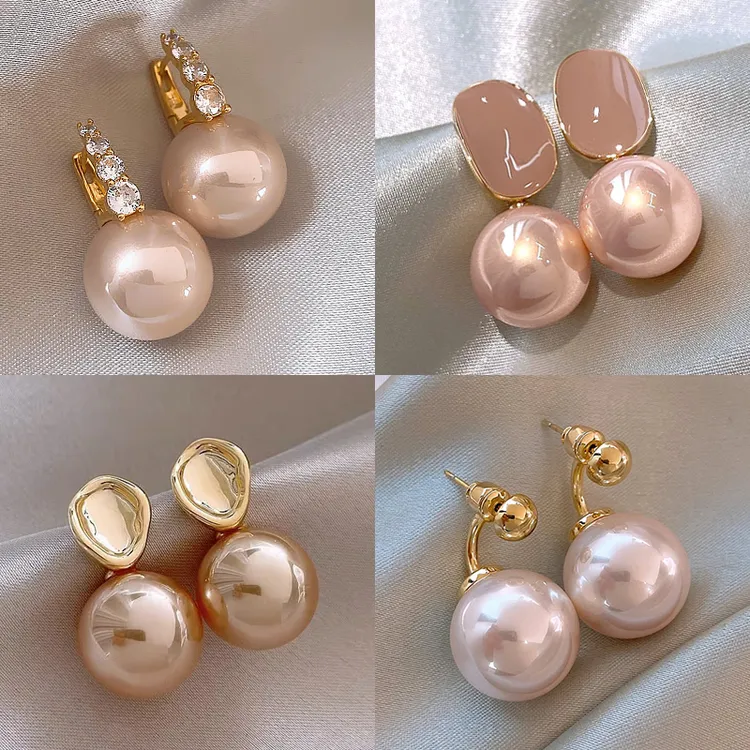 合金耳饰 法式高档粉色珠珠耳钉女小众轻奢耳环2025新款爆款耳饰