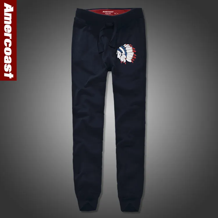 美洲海岸印第安头像绣标徽章灰色卫裤长裤男士休闲裤美式春夏K634