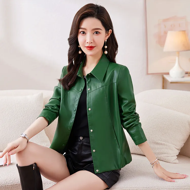 709海宁皮衣女短款韩版修身女装显瘦气质皮衣女外套