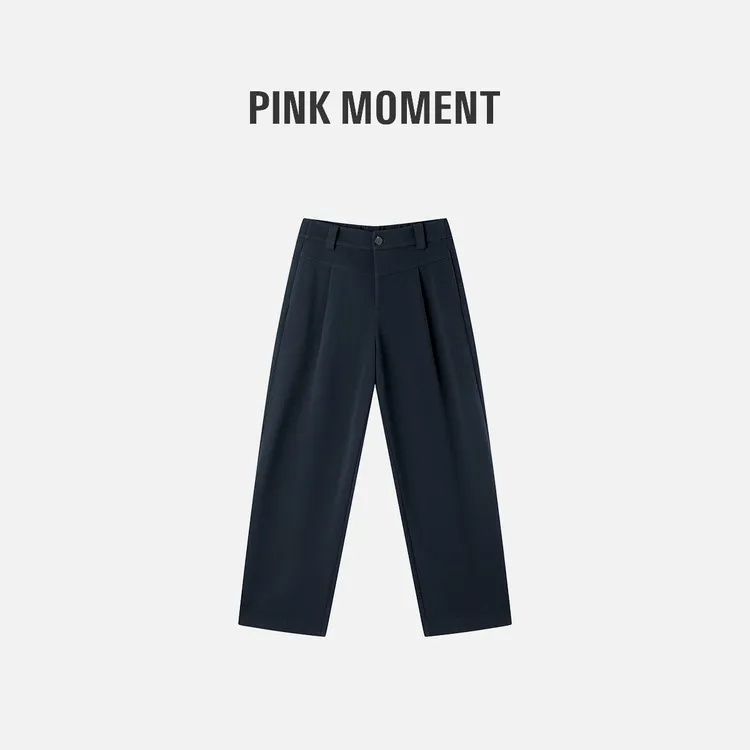 PM王囡囡 "蓝色甜心" 纯色褶皱休闲直筒裤 NC1D0791