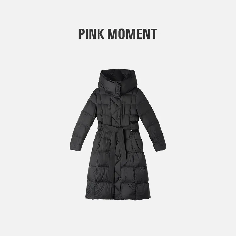 PM “酷飒高冷” 黑色腰带长白鸭绒羽绒服 NC1C0348