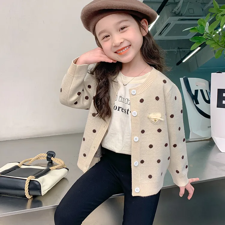 童装秋冬装女童加绒加厚毛衣韩版儿童针织开衫外套圆点直播K2319