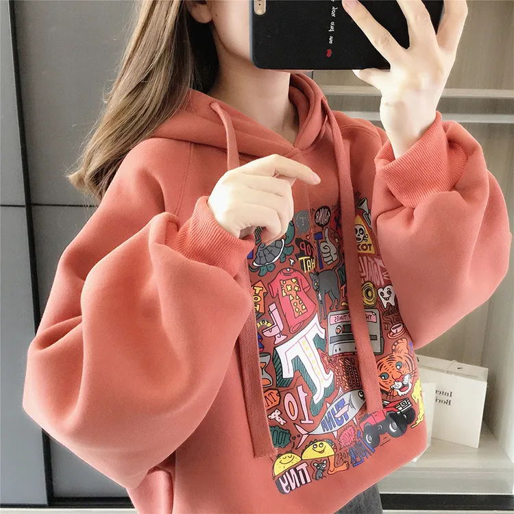 女童春秋长袖儿童秋季洋气连帽宽松中大童秋款加绒上衣潮韩版卫衣