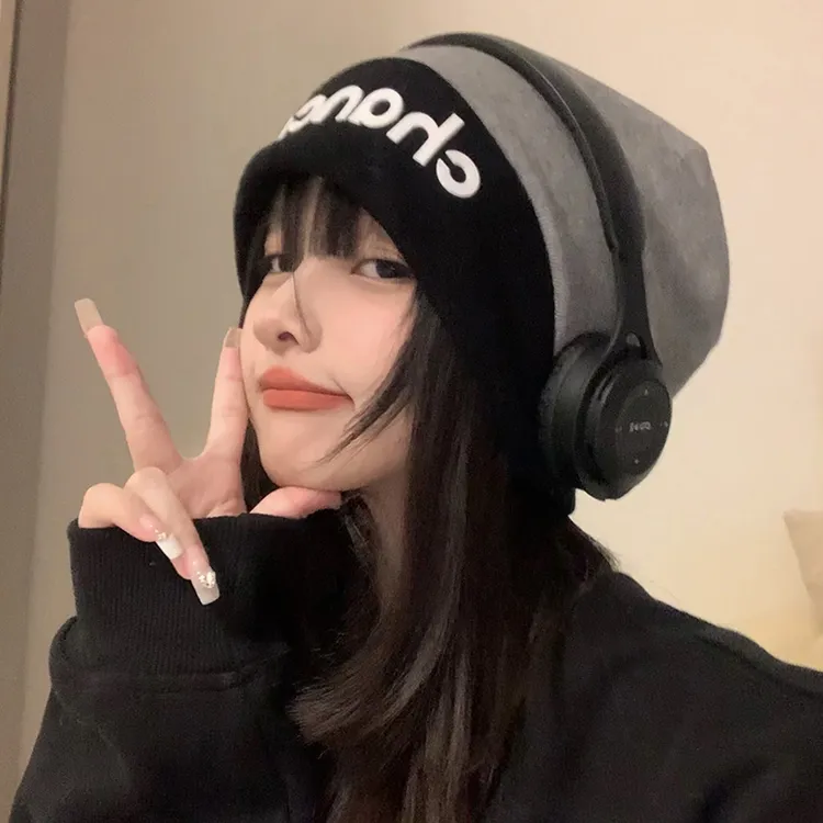 堆堆帽帽子女大头围秋冬冷帽保暖显脸小针织帽2023新款护耳毛线帽