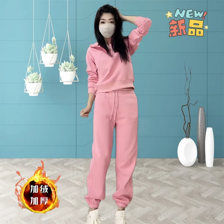 时尚休闲套装女冬季新款加绒保暖洋气减龄显瘦卫衣+束脚裤两件套