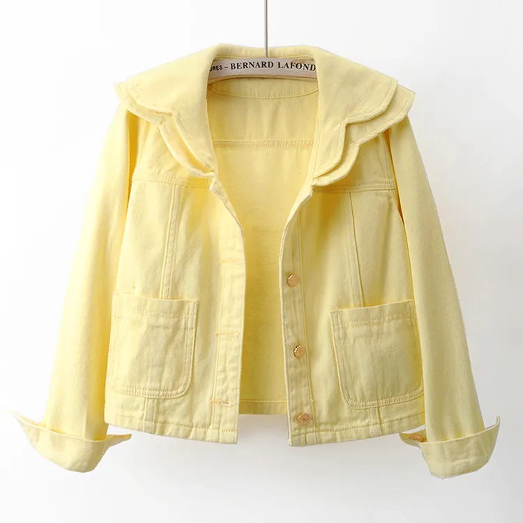 2025年春季新款高级娃娃领短款牛仔外套女宽松韩版夹克小个子上衣